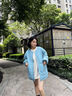 花田衣亩羽绒服女2024新款秋冬季圆领轻薄宽松中长款慵懒风外套90%白鸭绒 蓝色 90%鸭绒圆领 L#推荐体重（105-150斤） 实拍图