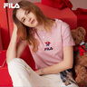 斐乐（FILA）官方女士短袖T恤夏印花运动女装针织短袖套头衫小熊T刺绣上衣 麦町粉-PK M 165/84A 实拍图