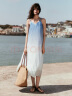ELLE法式海边度假风渐变吊带连衣裙女2024夏季新款长款无袖海浪裙 蓝色 XL 实拍图