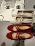 康莉春秋新款单鞋女粗跟珍珠法式复古玛丽珍鞋漆皮浅口高跟鞋 红色 36 晒单实拍图