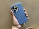 0度 适用苹果15ProMax手机壳翻毛皮保护套 iPhone15pro欧缔兰磁吸保护套女生情侣个性毛绒手机壳 宝石蓝-意大利Alcantara材质 iPhone 15Pro Max 实拍图