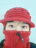谦饰祥 帽子女中老年冬季休闲加厚毛线帽加绒保暖围巾妈妈帽连体针织帽 酒红 55-61有弹性 实拍图