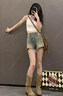 达芙妮西部牛仔堆堆靴短靴子女2025年新款春秋复古绒面尖头马丁靴女新品 卡其色 38 实拍图