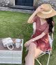 弈姿女士泳衣连体保守裙式游泳衣显瘦泳装女 EZI21W098 棕色格子 S 实拍图