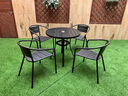 莫 家户外桌椅塑木室外组合咖啡桌椅庭院桌椅桌椅喝茶餐桌铝合金桌椅 4+80cm桌【全铝合金】+黑色 实拍图