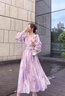 丝柏舍【明星同款】桔梗法式沙滩长裙2025春新品在逃公主收腰连衣裙 粉紫色 M 实拍图
