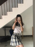 萝美酱jk制服春秋全套女生短裙学院风JK裙百褶裙半身裙套装显瘦裙子 温柔格裙+短袖衬衫+领结 S 【建议80-95斤】 实拍图