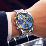 欧美时 （OMAYS）手表男机械表全自动镂空飞轮 瑞士品质防水夜光皮带男士手表 双日历多功能腕表 OMS0039间金蓝面 实拍图