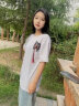 妃丽慕尚夏季中长款设计感上衣洋气学生蝴蝶刺绣短袖T恤女韩版宽松女装 532白色 M 实拍图