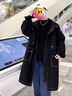 花花公子（PLAYBOY）风衣男中长款秋冬季新款加绒加厚保暖潮流大衣外套男士连帽宽松男 Z-401HHF262黑色 不加绒 M 实拍图