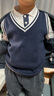 罗蒙儿童校园服春秋男童女童针织马甲套装 藏青白边针织马夹 130 实拍图