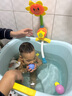 奔麦婴儿洗澡盆儿童洗澡桶圆形宝宝泡澡桶浴桶可坐加厚塑料沐浴盆家用 加大号【感温款+玩具花洒】蓝 实拍图