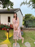 AUI 碎花雪纺连衣裙女2022夏新品设计感时尚女装中长款V领无袖裙子 粉色 M 实拍图