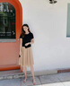 妃莉杋（FeiLiFan）棉麻连衣裙女装2024夏季新款小个子韩版气质修身显瘦半身裙子套装 黑+卡其 M 实拍图