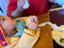 南极人儿童罩衣防水围裙秋冬季男女孩宝宝吃饭罩衣防脏灯芯绒婴儿反穿衣 泰迪绒藏青色 90（建议0-2岁） 实拍图