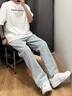 衣然呈品宽松牛仔裤男春秋款宽松直筒阔腿潮牌港风简约休闲百搭长裤子男士 蓝色【皮带款】 L 【建议110-125斤】 实拍图