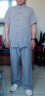 夏中国风男士唐装中老年人短袖套装中式大码汉服棉麻爸爸晨练衣服 浅灰色套装 41/XL(125-145斤) 晒单实拍图