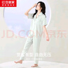红豆居家仿真丝睡衣女春夏短袖长裤冰丝滑爽轻薄薄荷绿175/96A 实拍图