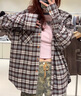 UR秋冬新款女装学院风超宽松格纹连帽开襟衬衫UYL240014 棕色格子 S(XS-S) 实拍图