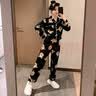裴珂黛克（pinkdackeb）睡衣女春秋冬季棉质长袖卡通开衫网红ins家居服套装 黑色 L(120-145斤穿) 实拍图