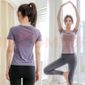 瑜伽少女瑜伽服女夏薄款高级感专业跑步运动套装速干时尚仙气健身服 紫色短袖+灰色长裤 L (110-125斤) 实拍图