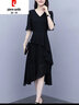 皮尔卡丹（pierre cardin）雪纺连衣裙子女装夏装2025年夏季新款爆显瘦气质洋气长裙 黑色 2XL (120-130斤) 实拍图
