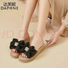 达芙妮拖鞋女外穿凉拖高跟夏年夏季新款凉鞋蝴蝶结厚底坡跟夏天沙滩鞋 黑色  跟高5cm 37 (235mm) 实拍图
