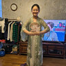 督型百里茗卿原创绿箩汉服成人女宋制印花长干寺齐腰百褶裙日常马面裙 全套(褙子+吊带+百褶裙) 2XL 实拍图