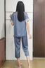 俞兆林（YUZHAOLIN）睡衣女夏季冰丝短袖套装女生蕾丝春秋天薄款家居服可外穿 NSXER-2166墨兰灰双短 L (建议100-120斤） 实拍图