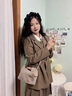 伊梵络 质感毛绒手提包包女2024新款时尚秋冬毛毛包百搭小众链条斜挎包 浅咖色 实拍图