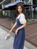 唐菓蜜牛仔背带裙女夏季2025新款女装韩版时尚百搭学院风减龄学生连衣裙 白色上衣+牛仔背带裙 M 实拍图