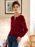 Olrain欧芮儿红色毛衣开衫女装秋季高级感圆领亲肤绒显瘦针织衫女 酒红色 XL 实拍图