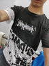 NASALIKE两件套】港仔文艺ins夏季男士短袖t恤涂鸦印花棉质衣服男宽松 泼墨上黑下白 L 实拍图
