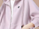 皮尔卡丹连帽外套卫衣女春秋薄款2024新款宽松休闲时尚开衫上衣 紫粉色 L 建议106-120斤 晒单实拍图