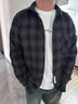 磨毛长袖衬衫格子美式重磅休闲风大码青年上衣秋冬加绒工装外套男 灰色 Z956 L 建议131-145斤 实拍图