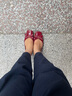 色非单鞋女鞋平底鞋浅口蝴蝶结方头一脚蹬女士鞋子 深红色 36 实拍图