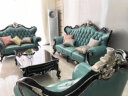 伯爵华府 沙发 欧式沙发组合 客厅实木真皮沙发雕花大户型 欧美别墅沙发 HT-8052沙发/三人位(蓝绿) 实拍图