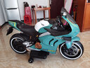 钻诗大号儿童电动摩托车可坐大人3-10岁男女小孩宝充电两轮双人玩具车 湖蓝12V7A双驱皮座+灯轮手转把 实拍图