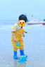 拜杰（BJ）儿童玩水连体下水裤幼儿园防水衣服赶海装备男女抓鱼涉水雨裤 黄色儿童下水裤 27(鞋内长17.5cm) 实拍图