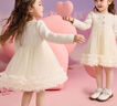 ASK JUNIOR儿童女童裙子2025秋小香风网纱公主裙宝宝蛋糕礼服裙 杏色 120 实拍图