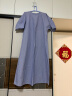无印良品（MUJI）女式 凉感平纹套头短袖连衣裙女装裙子长裙纯棉宽松BC2JBC4S 蓝色条纹 XL (165/92A) 晒单实拍图