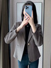 晨芙小西装外套女韩版时尚休闲短款小个子气质显瘦西服百搭工作服上衣 单件常规灰色西装 XL 建议110-120斤 实拍图