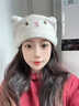 途尊秋冬季薄款大头围帽子日系卡通可爱兔耳朵月子堆堆帽保暖套头冷帽 猫猫【粉色】 实拍图
