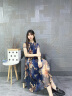 Dian.Aibu品牌雪纺连衣裙女2023年秋季新款名媛气质圆领短袖显瘦遮肚过膝裙 藏青色  M （适合90-102斤） 实拍图
