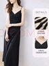尚都比拉设计感抽褶收腰显瘦中长款V领吊带连衣裙夏季修身小黑裙 黑色 M  实拍图