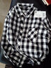 横行道2026新款方格衬衫薄款格子外套女士休闲长袖衬衣宽松上衣 黑色 XL 实拍图