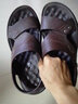 老人头沙滩鞋男夏季气垫凉鞋男真皮按摩两穿拖鞋头层牛皮透气软皮新款鞋 32159棕色-轻奢压纹款 38 【鞋码偏大，脚瘦请买小一码】 实拍图