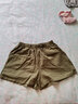 浪莎棉麻运动短裤女夏宽松休闲高腰阔腿a字休闲热裤 橄榄绿 L码（适合120-140斤） 实拍图