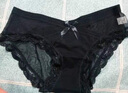 伦洛弗日系薄款网纱内裤女低腰棉裆性感交叉蝴蝶结蕾丝透明少女必备三角 黑色 M（75斤-100斤) 实拍图