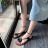 晟霆法式真皮夹趾凉鞋女2025夏季新款厚底山茶花罗马女鞋人字夹脚凉拖 黑色 37 (235mm) 实拍图